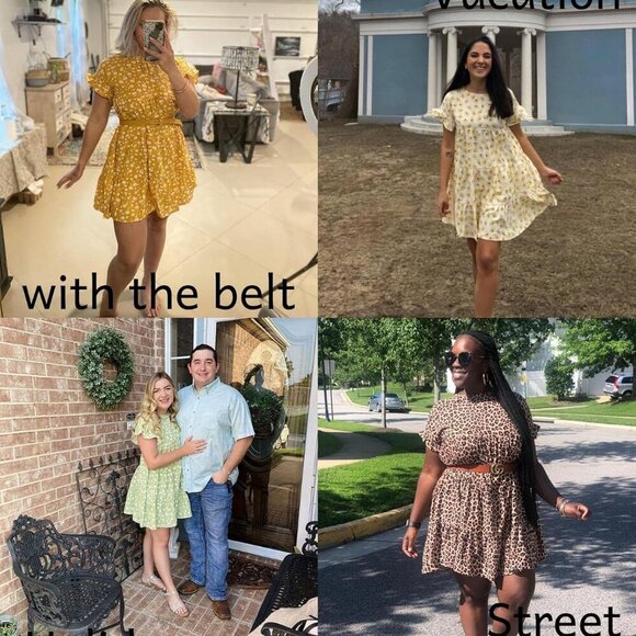 Womens Ruffles Boho Floral Printed Babydoll Loose Swing Casual Short Mini T-Shir - Picture 2 of 4